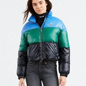Levi’s Sam Cropped Puffer Jacket Colorblock Sz Small